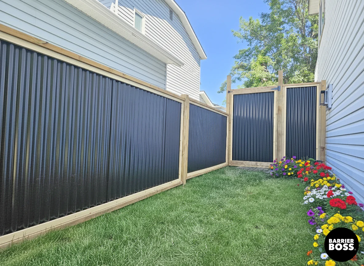 Corrugated Metal Privacy Fence Panels – Cedar Wood Frame - Image 15
