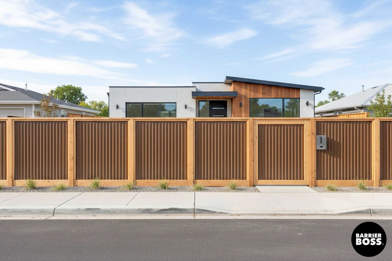 Corrugated Metal Privacy Fence Panels – Treated Wood Frame - Image 34