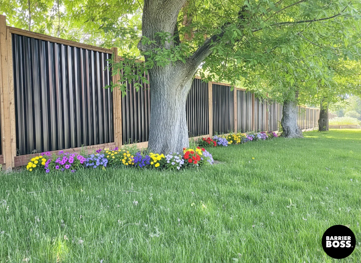 Ribbed Metal Privacy Fence Panels - Treated Wood Frame - Image 18