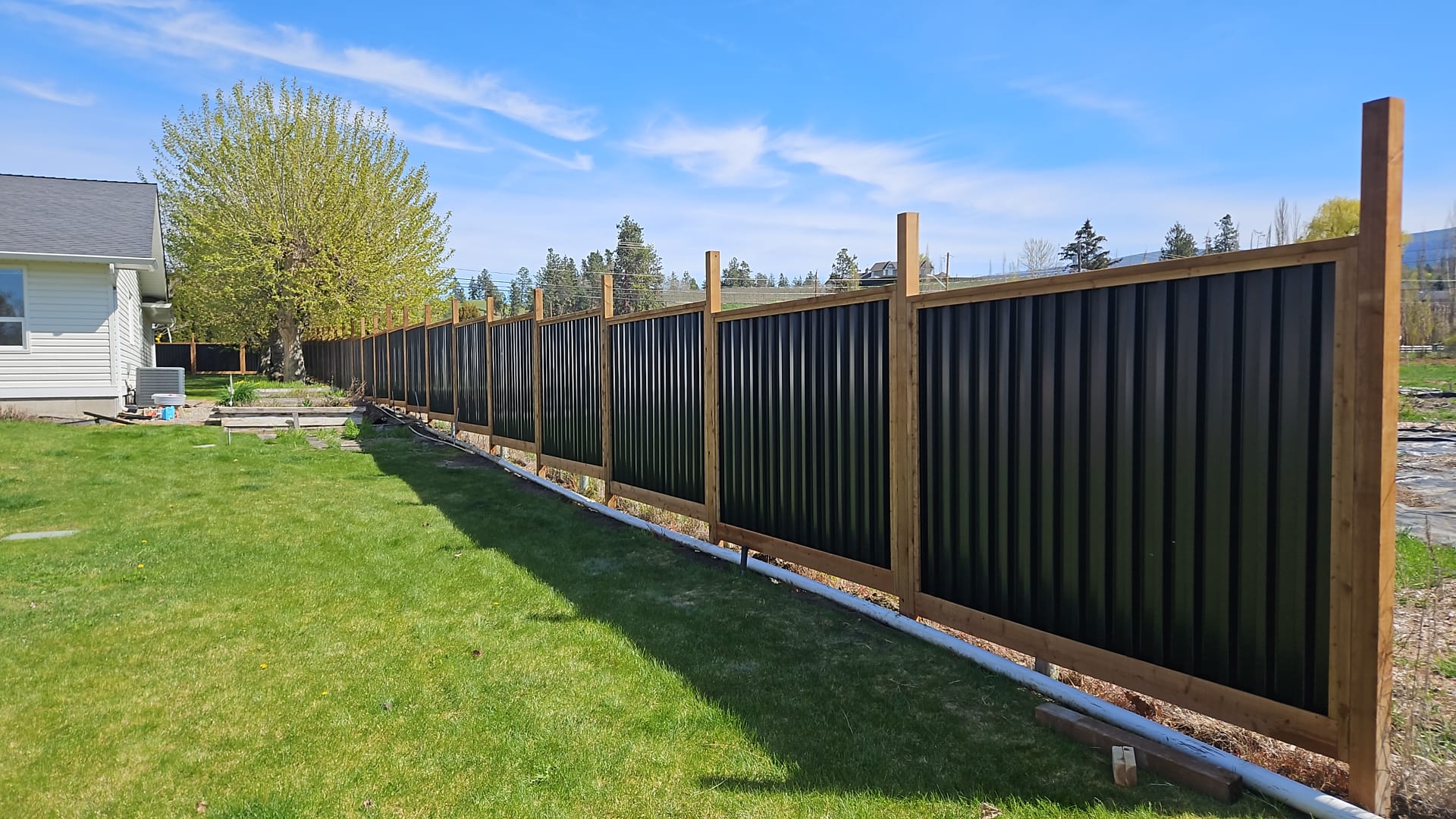 Ribbed Metal Privacy Fence Panels - Treated Wood Frame - Image 24