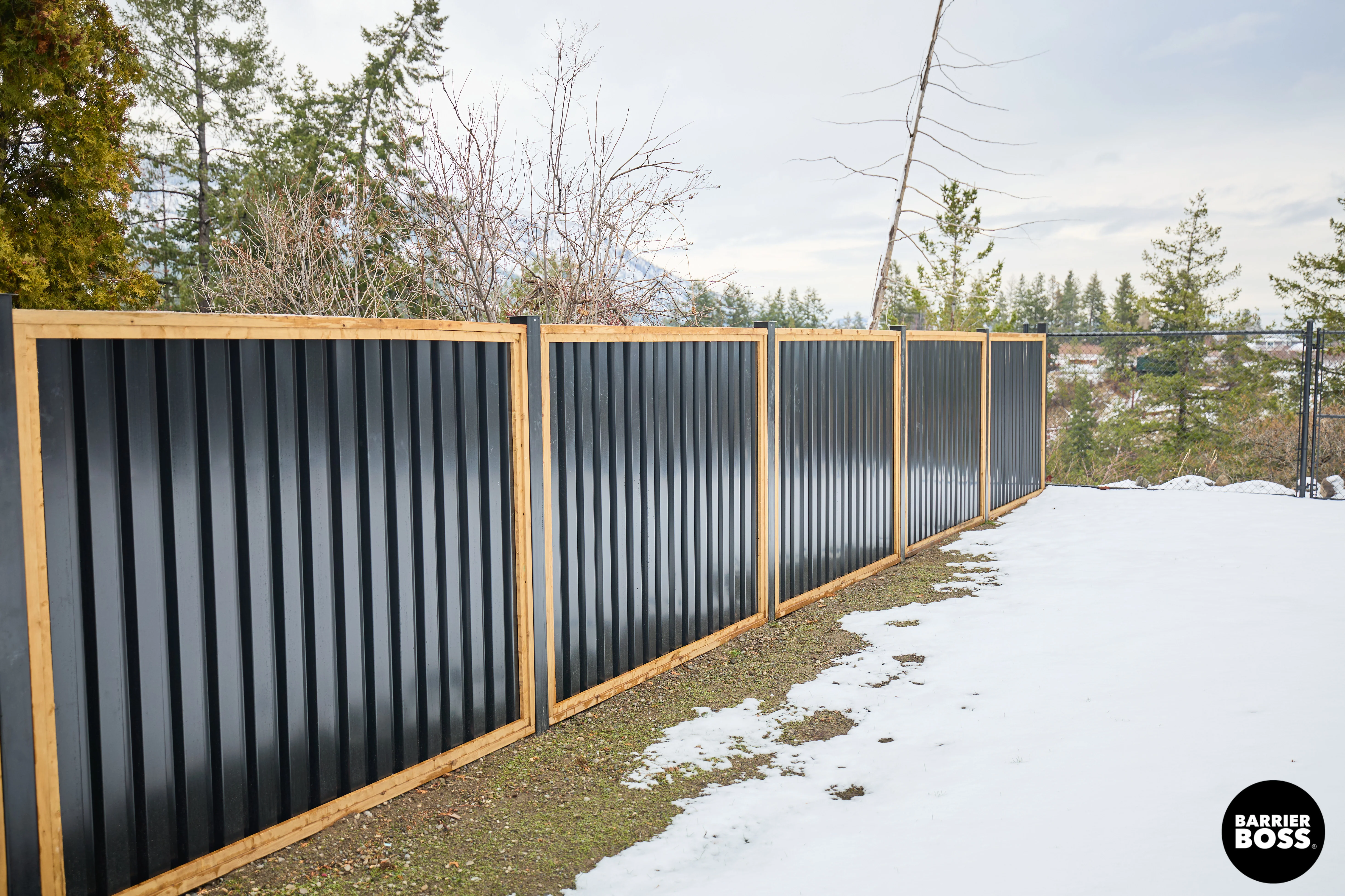 Ribbed Metal Privacy Fence Panels - Treated Wood Frame - Image 49