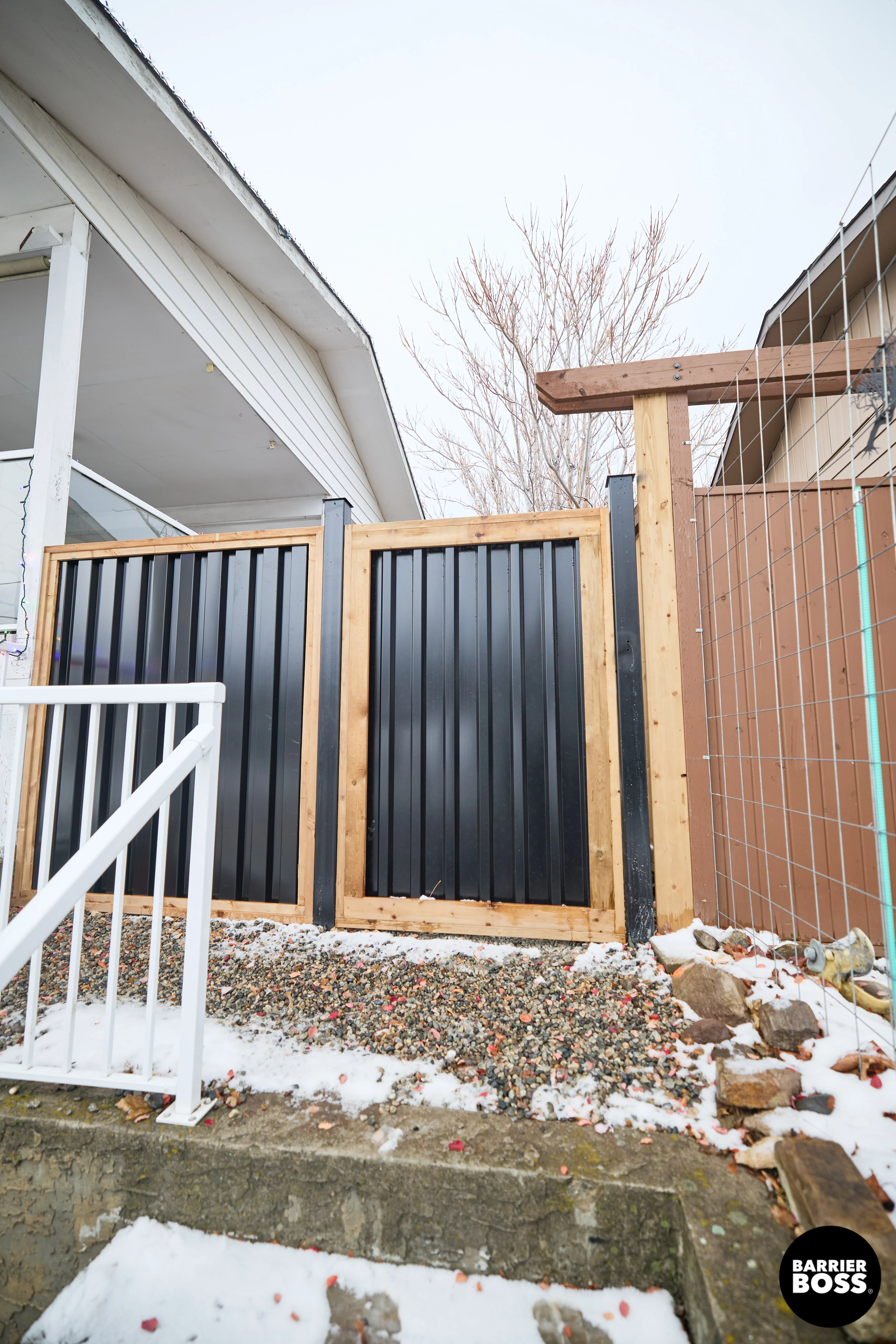 Ribbed Metal Privacy Fence Panels - Treated Wood Frame - Image 50