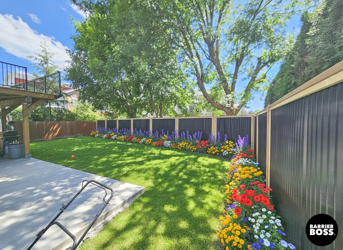 Ribbed Metal Privacy Fence Panels - Cedar Wood Frame - Image 16