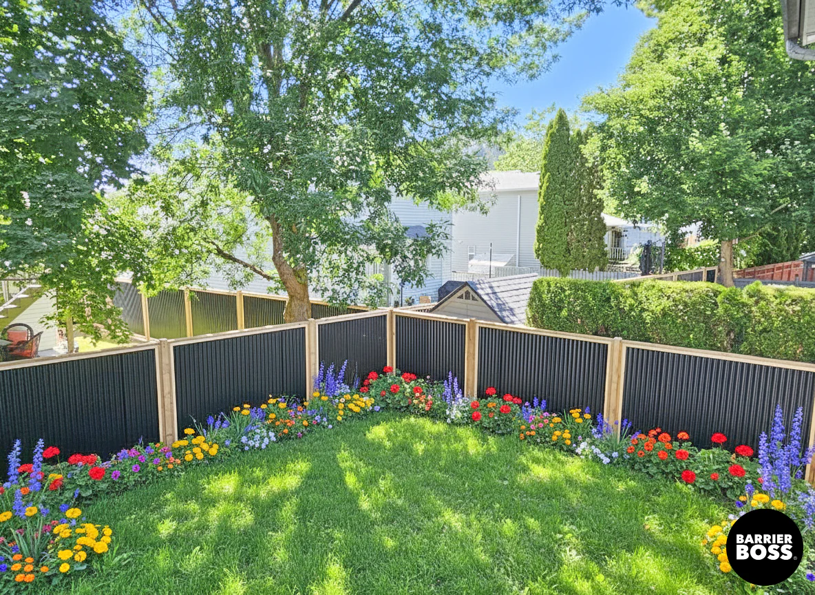 Corrugated Metal Privacy Fence Panels – Cedar Wood Frame - Image 17