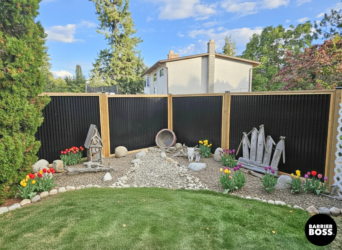 Corrugated Metal Privacy Fence Panels – Cedar Wood Frame - Image 19