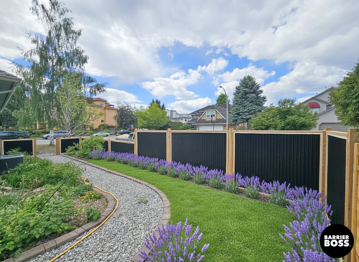 Corrugated Metal Privacy Fence Panels – Cedar Wood Frame - Image 13