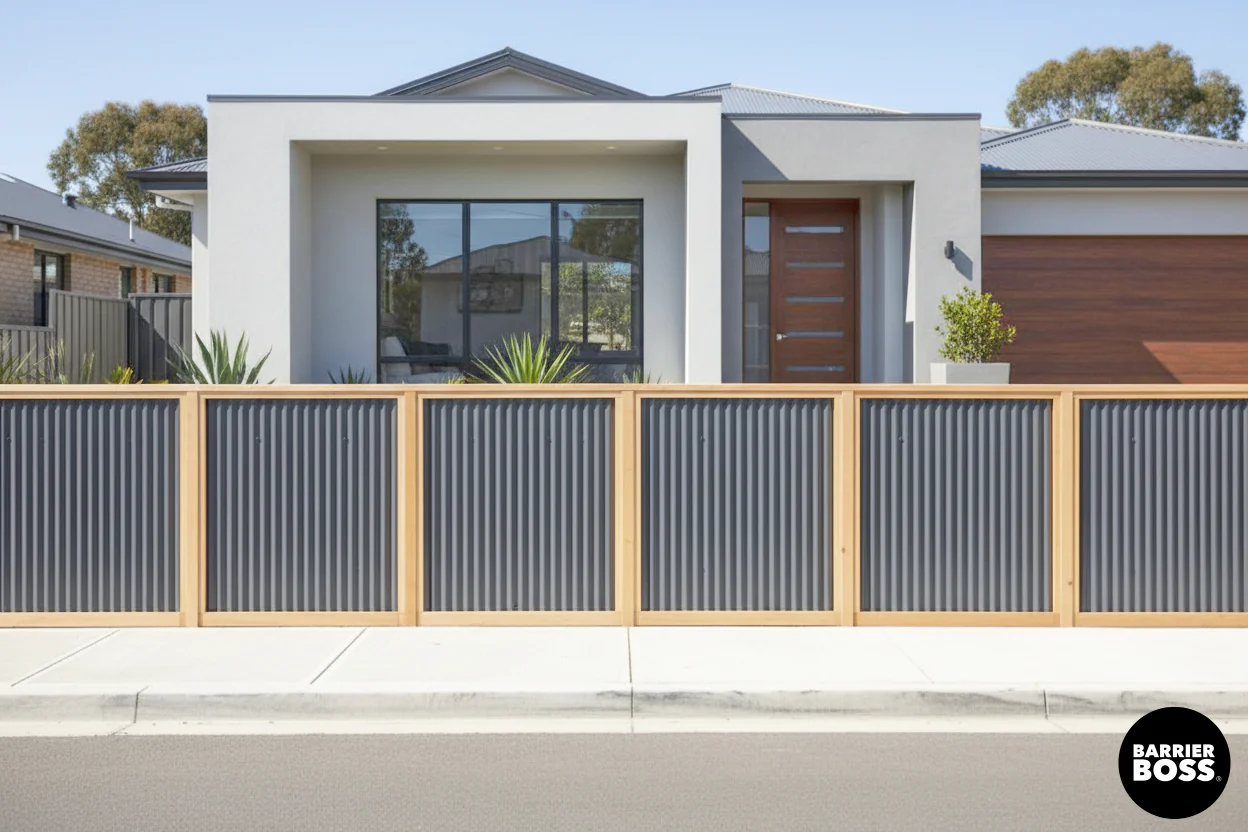 Corrugated Metal Privacy Fence Panels – Cedar Wood Frame - Image 12