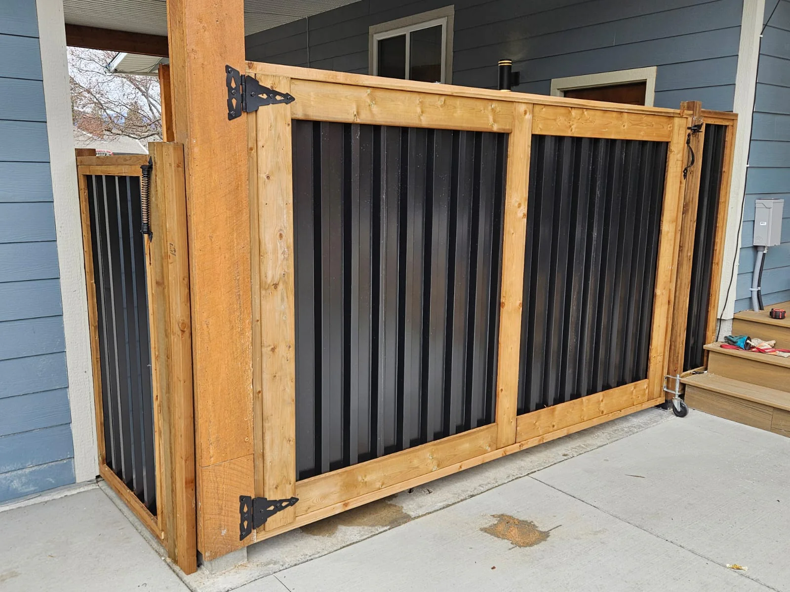 Ribbed Metal Privacy Fence Panels - Treated Wood Frame - Image 29