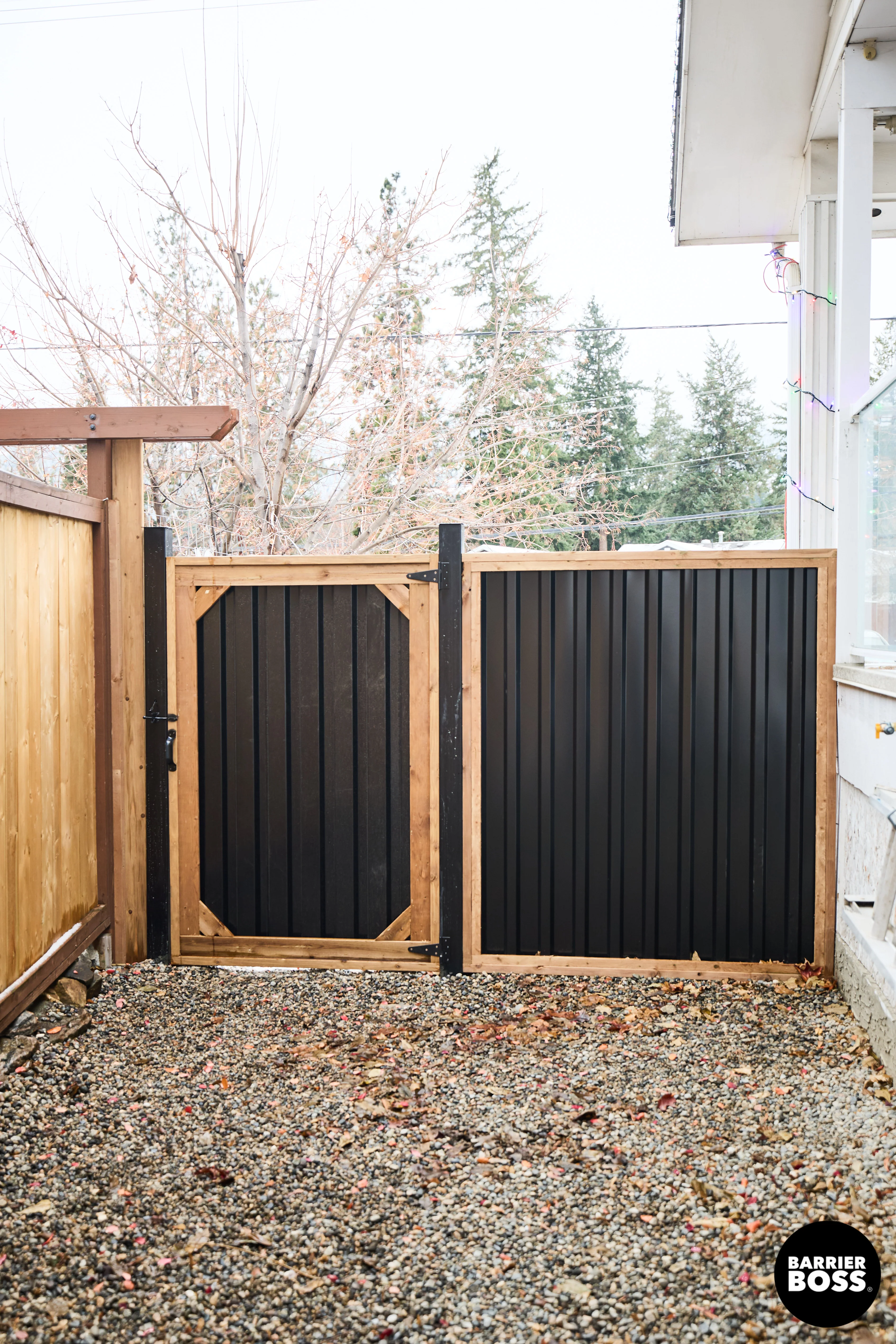 Ribbed Metal Privacy Fence Panels - Treated Wood Frame - Image 46