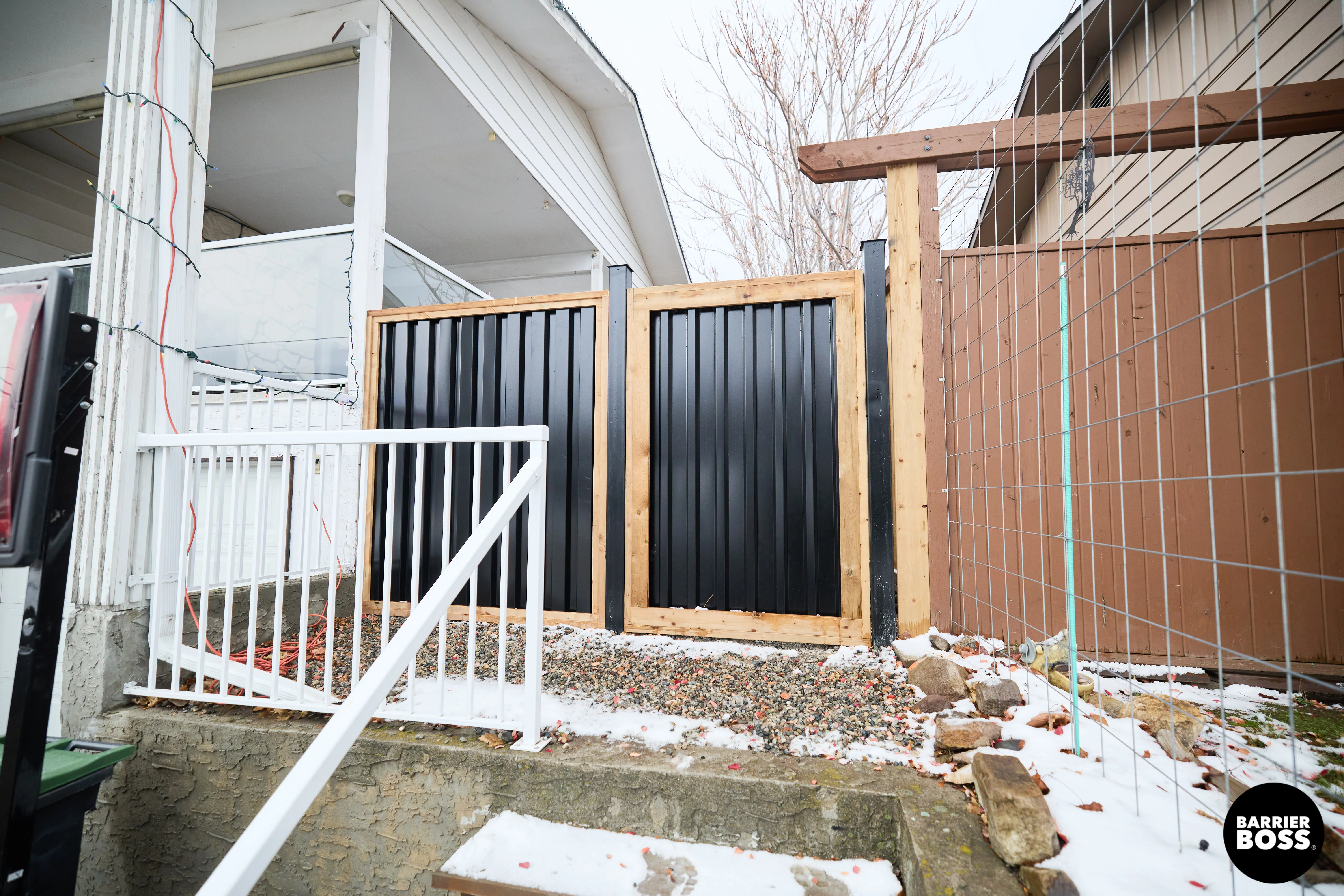 Ribbed Metal Privacy Fence Panels - Treated Wood Frame - Image 48