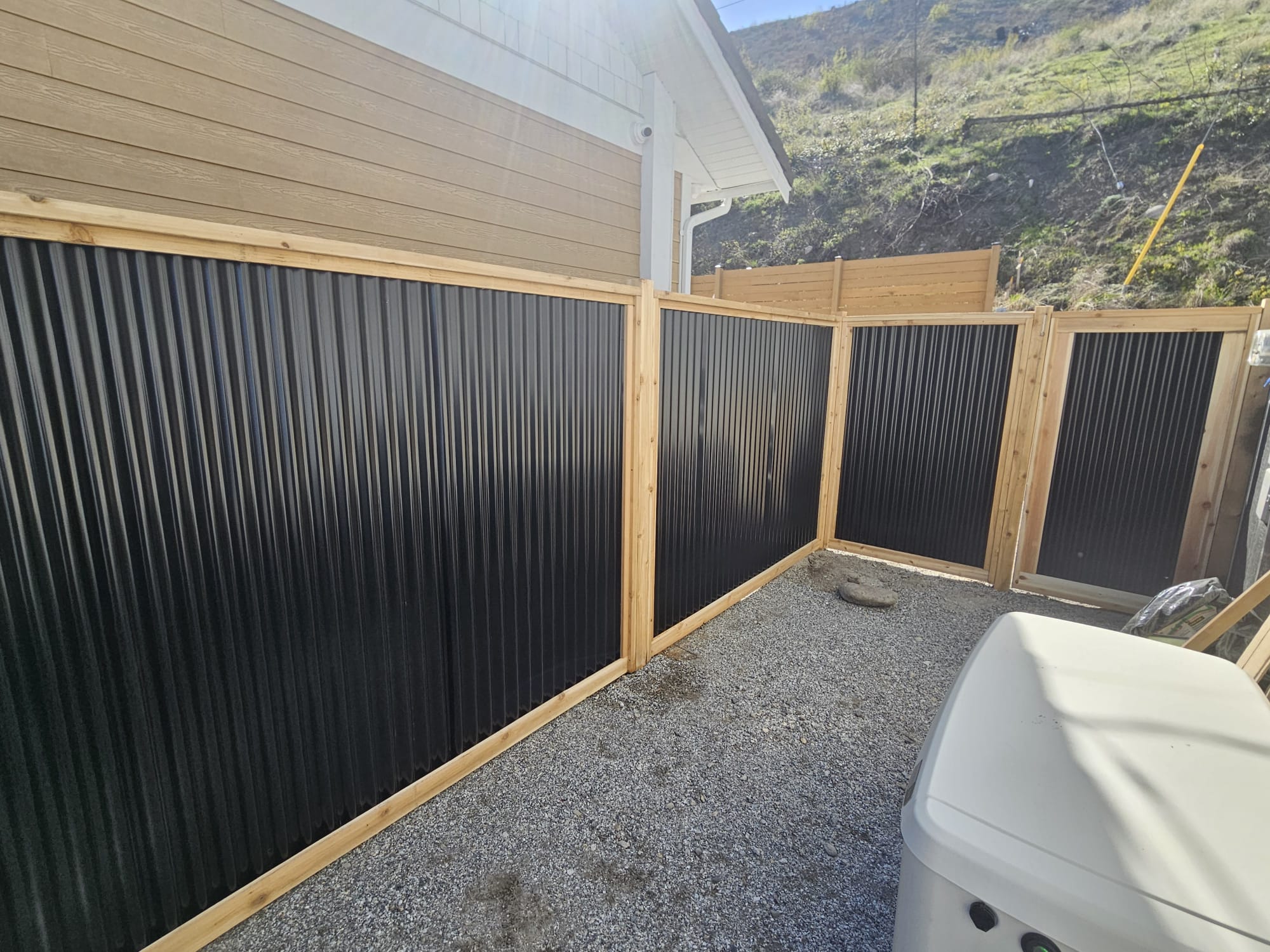 Corrugated Metal Privacy Fence Panels – Cedar Wood Frame - Image 36