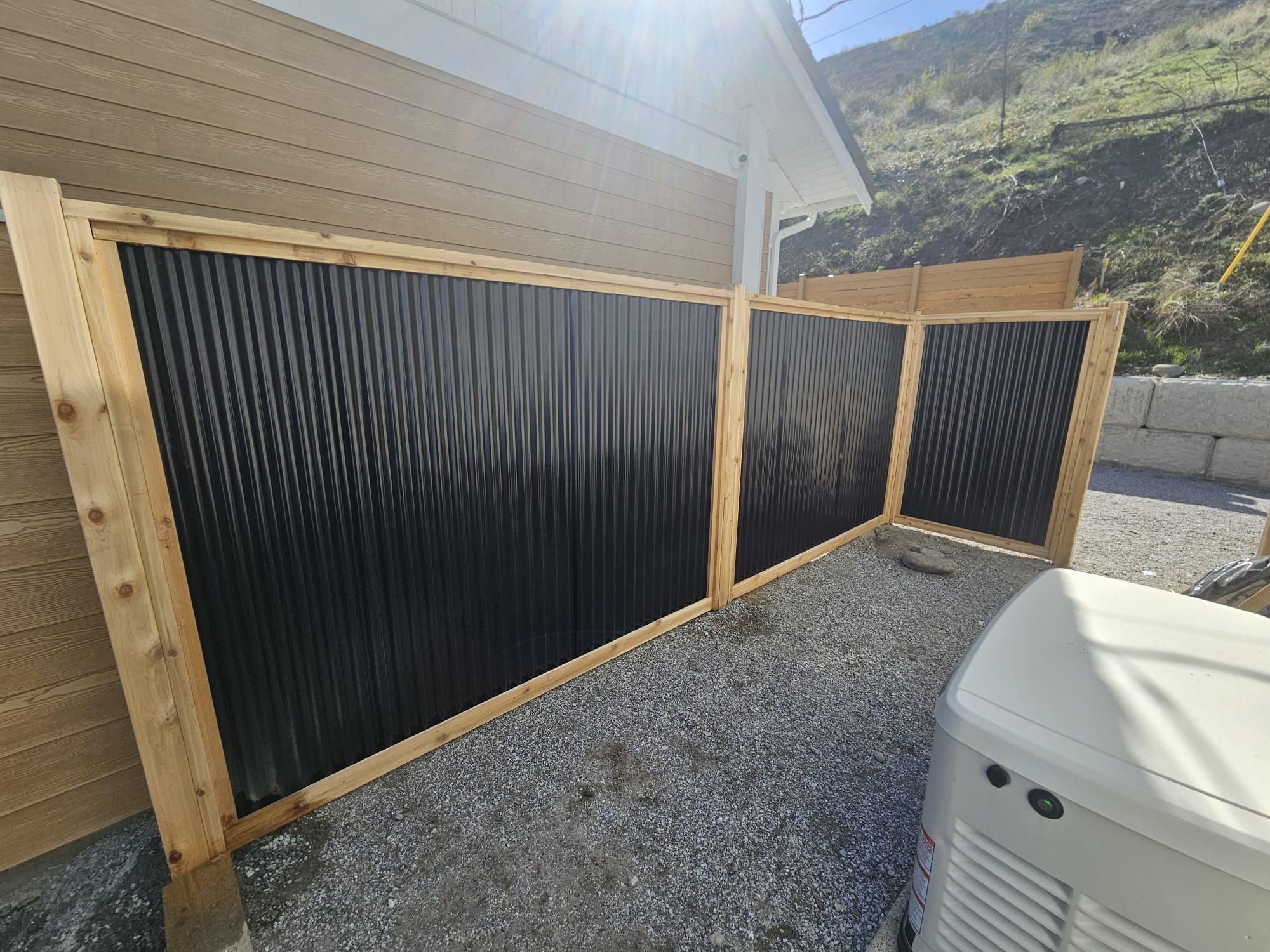 Corrugated Metal Privacy Fence Panels – Cedar Wood Frame - Image 49